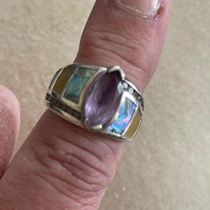 Amethyst and abalone ring